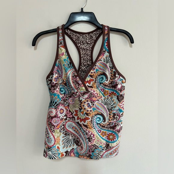 Athleta Bold Paisley V-Neck Racerback Tankini, Brown/Multi, M - Picture 2 of 8